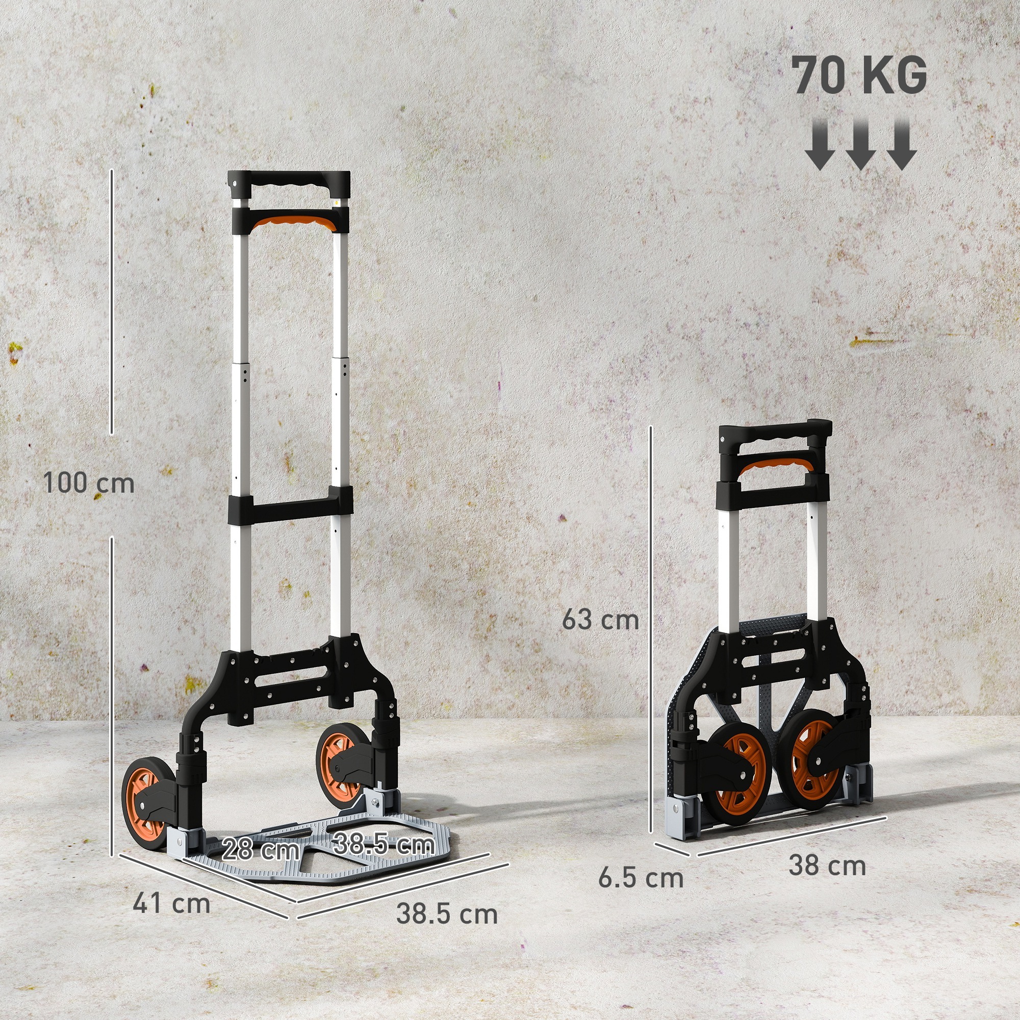 Folding Sack Truck, 70kg Lightweight Hand Truck With Wheels, Foldable Trolley Cart With Telescoping Handle For Warehouse, Office, Luggage, Silver Tone - Image 5