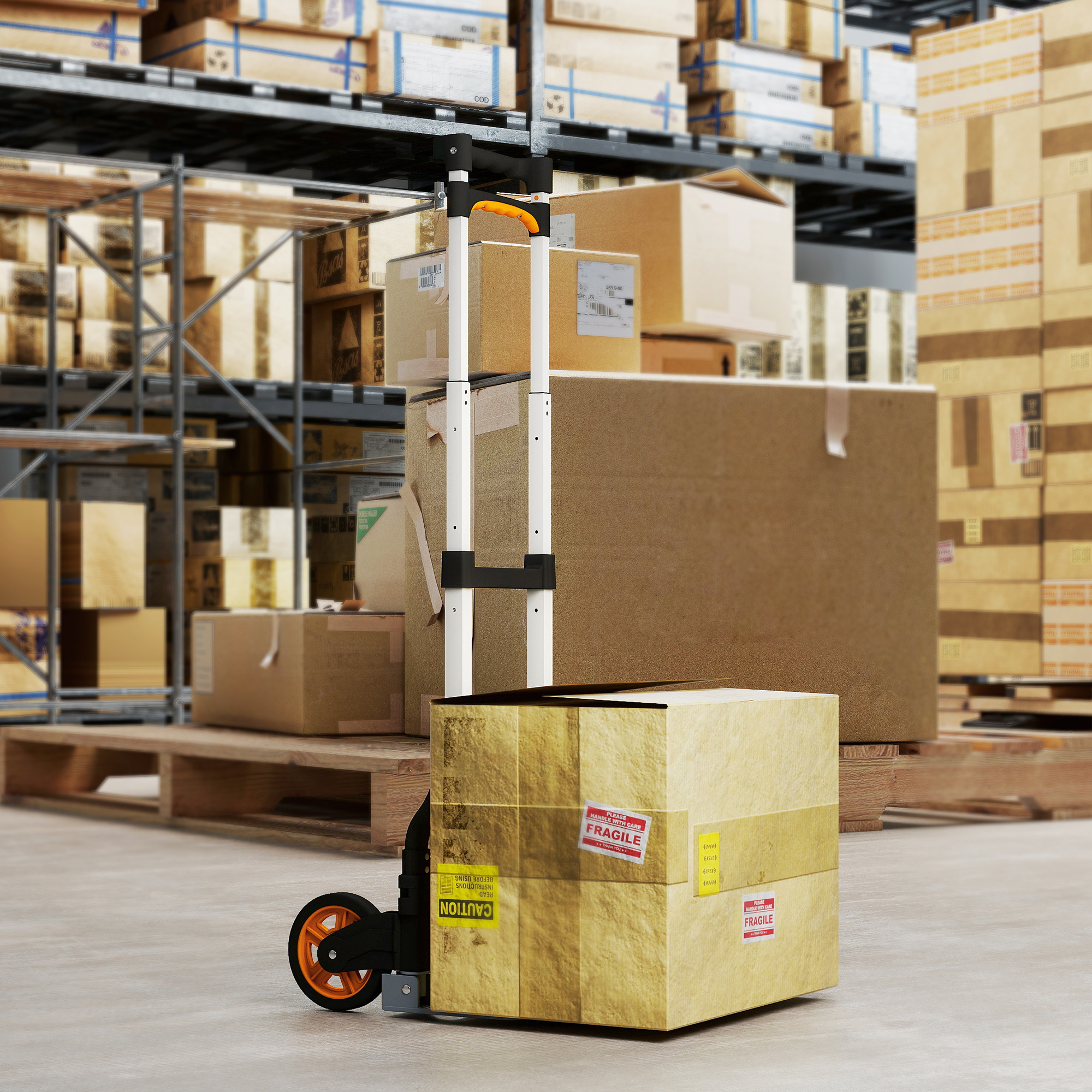 Folding Sack Truck, 70kg Lightweight Hand Truck With Wheels, Foldable Trolley Cart With Telescoping Handle For Warehouse, Office, Luggage, Silver Tone - Image 3