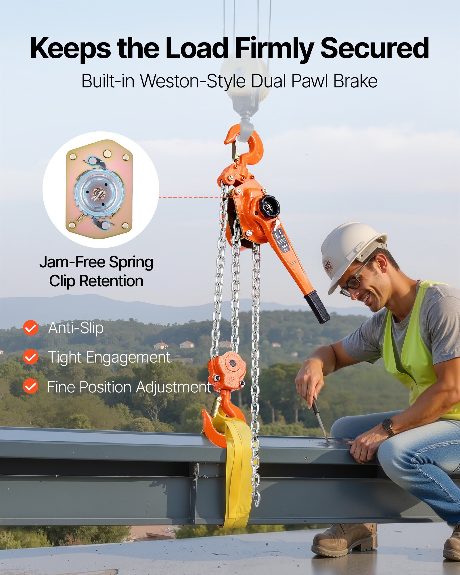 Manual Lever Chain Hoist, 6T 13200LBS Capacity Heavy Duty Come Along, 10FT Lift G80 Alloy Steel Chain With Dual Pawl Mechanical Brake,360°Rotating Hooks, For Warehouse Construction Garage - Image 3