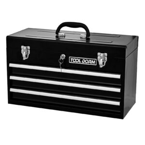 20.3inch Metal Tool Box With 2-4 Drawers Portable Steel Tool Chest With Metal Cylinder Lock And Latch Closure, Black And Red Two Color Powder Coating, Suitable For Garage, Warehouse