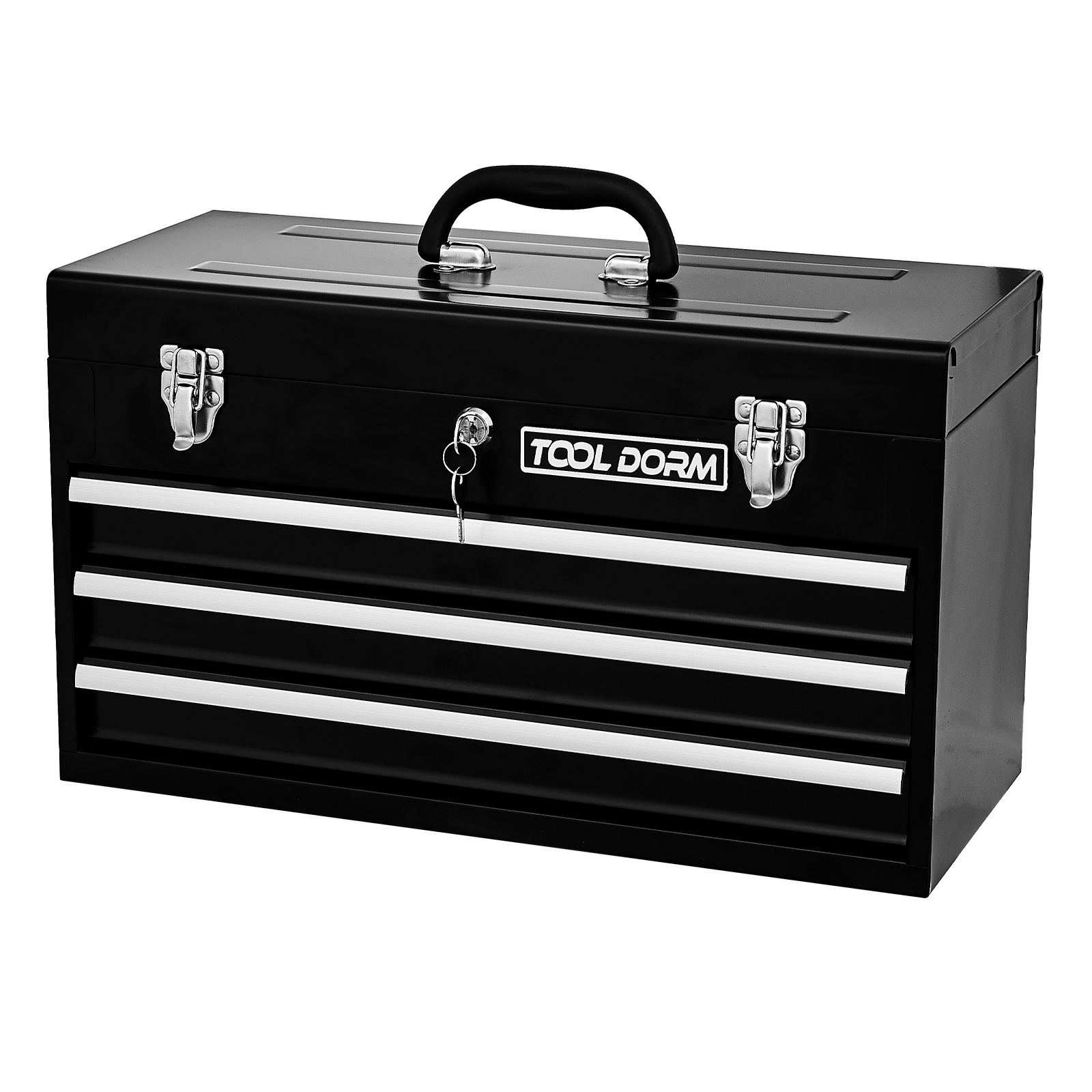20.3inch Metal Tool Box With 2-4 Drawers Portable Steel Tool Chest With Metal Cylinder Lock And Latch Closure, Black And Red Two Color Powder Coating, Suitable For Garage, Warehouse