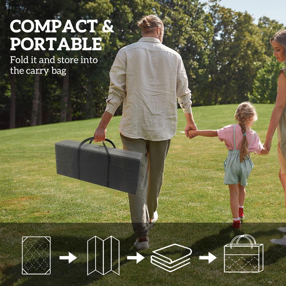 Reversible Outdoor Rug, Waterproof Plastic Straw With Carry Bag, 9 X 12, Gray & White Rhombus Patchwork - Image 4