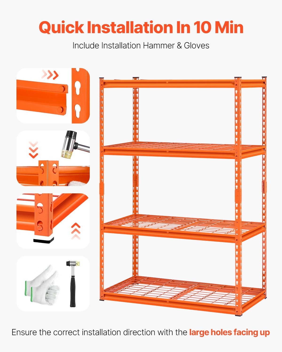 Storage Shelves, 2400 Lbs, 4 Tier Heavy Duty Garage Shelving, 20" D X 40" W X 60" H Adjustable Metal Shelves For Industrial Shelving Unit Utility Shelf, For Kitchen, Warehouse, Basement, Orange - Image 2