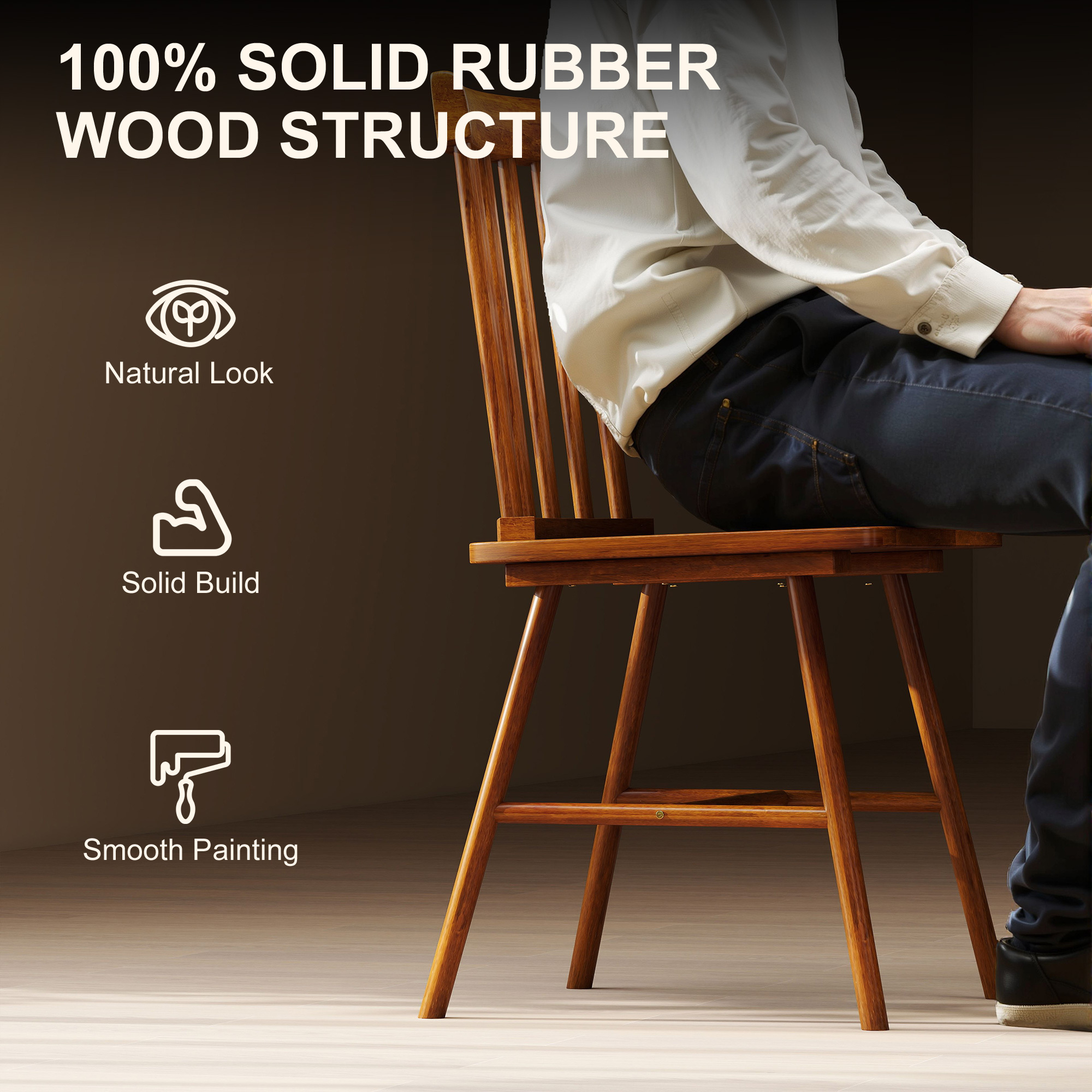 Wood Frame, Spindle Back For Dining Room, Light Brown - Image 3