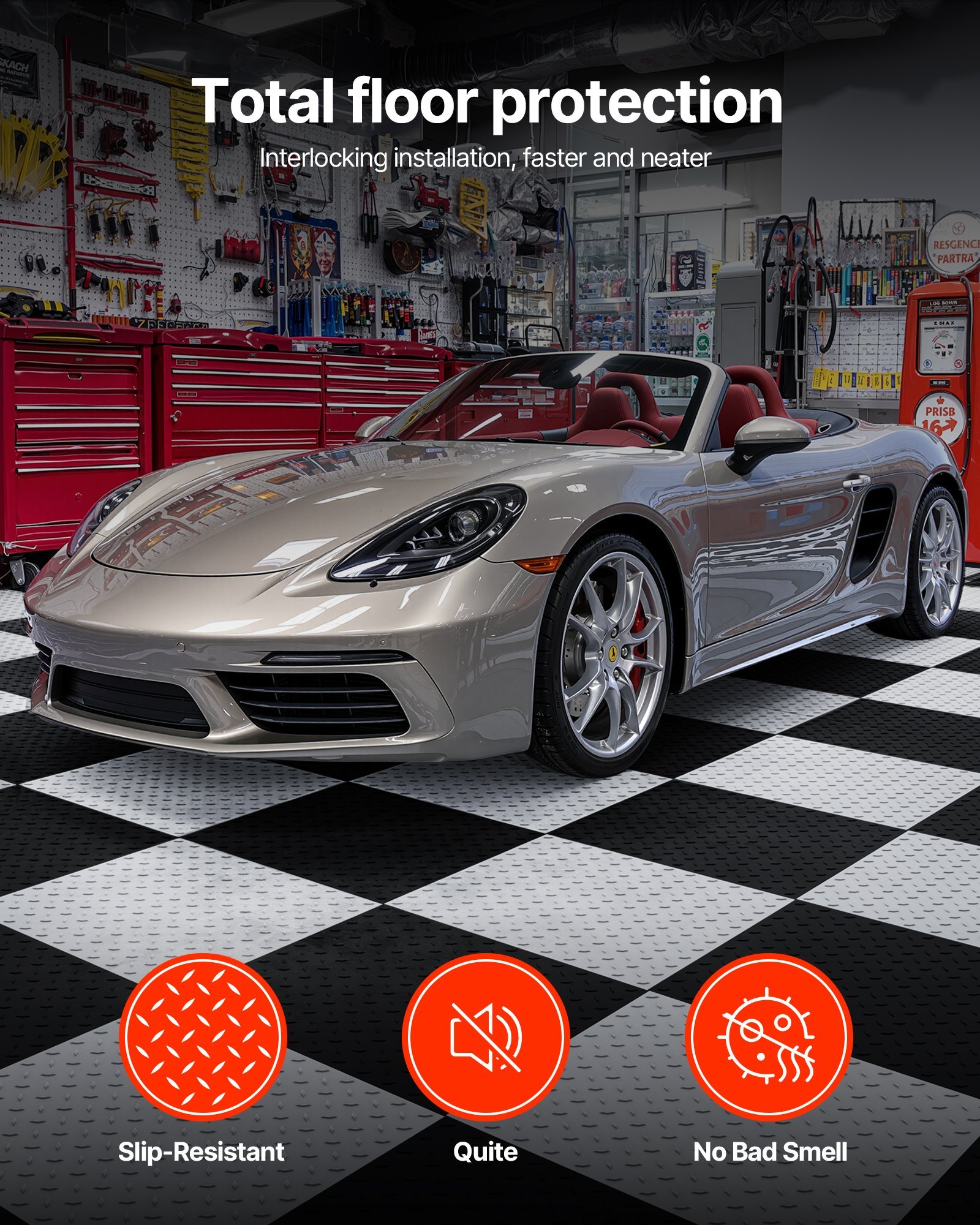 Garage Floor Tiles Interlocking, 8 Pack 20.2 X 20.2 X 0.2 In Interlocking Modular Garage Flooring Tiles, Diamond Plate Slip-Resistant PVC Mats For Workshop,Warehouse,Tool Room, Graphite Gray - Image 2