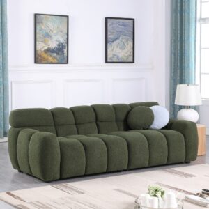 87.4 Length ,35.83inch Deepth ,human Body Structure For USA People, Marshmallow Sofa,boucle Sofa ,3 Seater, OLIVE GREEN BOUCLE
