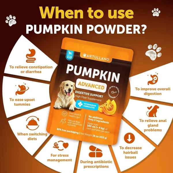 Pumpkin Powder For Dogs Digestive Support 16 OZ Fiber Supplement For Constipation For Gut Healthy Skin Digestion Glands Firm Stool Poop Anti Diarrhea Gas Relief Made In USA - Image 3