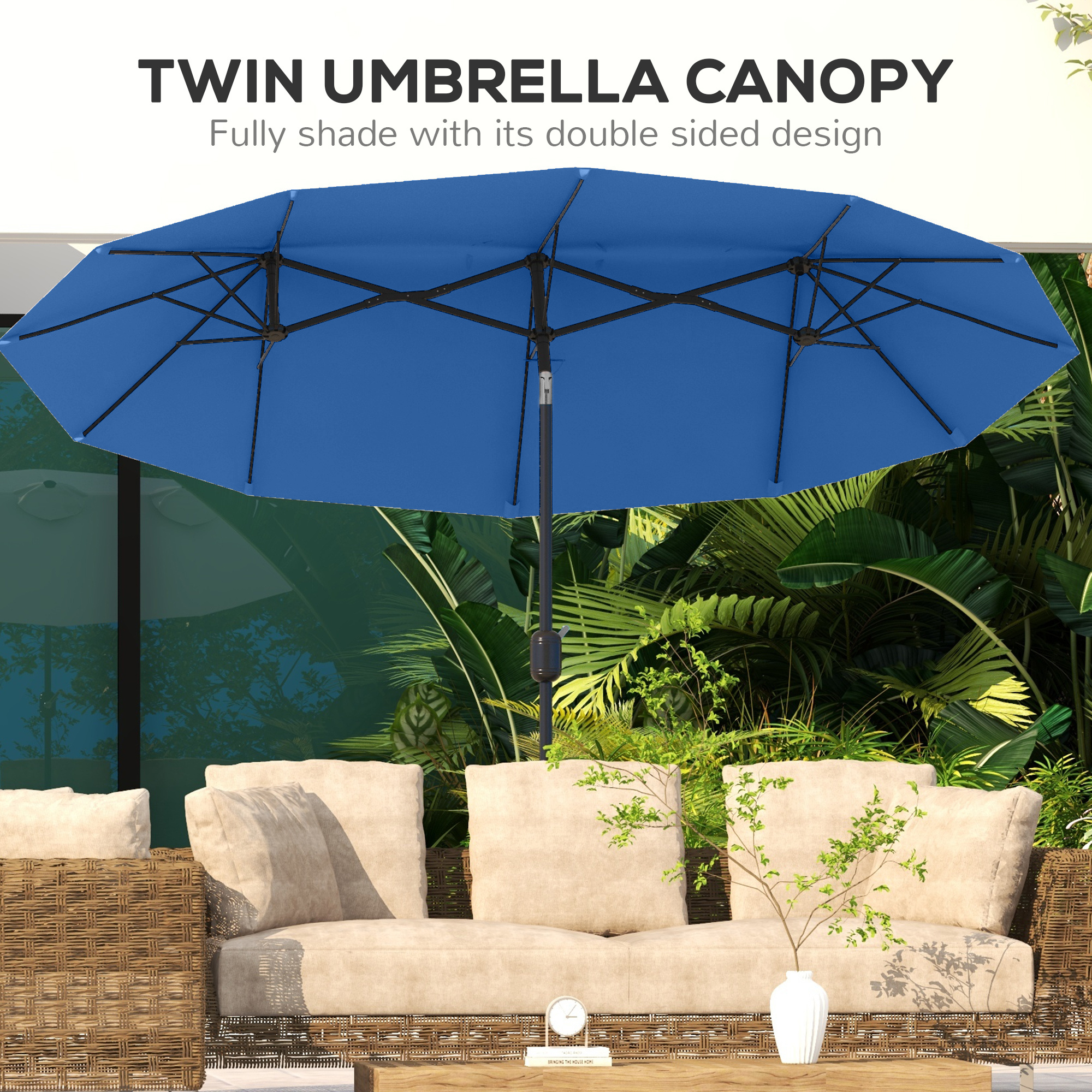 Double-sided Patio Umbrella, 9.5 Outdoor Umbrella With Push Button Tilt And Crank, 3 Air Vents And 12 Ribs, Navy Blue - Image 2