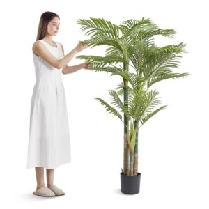 Artificial Gold Cane Palm Tree, 6.5 FT Tall Faux Plant, PE Material & Anti-Tip Tilt Protection Low-Maintenance Plant, Lifelike Green Fake Tree For Home Office Warehouse Decor Indoor Outdoor