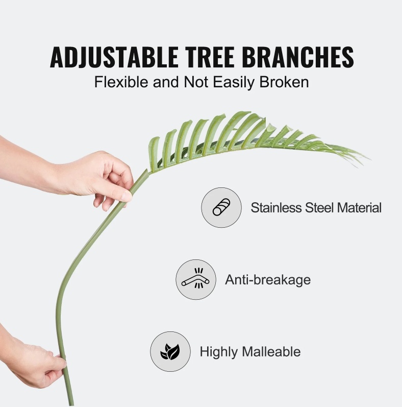 Artificial Gold Cane Palm Tree, 6.5 FT Tall Faux Plant, PE Material & Anti-Tip Tilt Protection Low-Maintenance Plant, Lifelike Green Fake Tree For Home Office Warehouse Decor Indoor Outdoor - Image 8