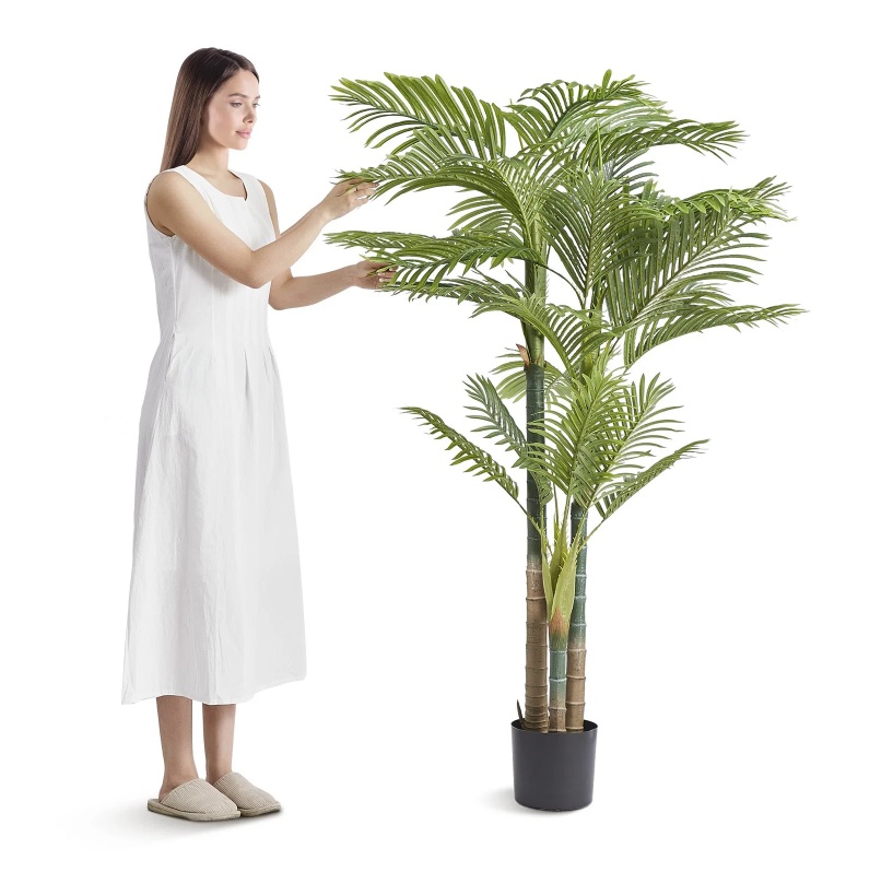 Artificial Gold Cane Palm Tree, 6.5 FT Tall Faux Plant, PE Material & Anti-Tip Tilt Protection Low-Maintenance Plant, Lifelike Green Fake Tree For Home Office Warehouse Decor Indoor Outdoor - Image 3