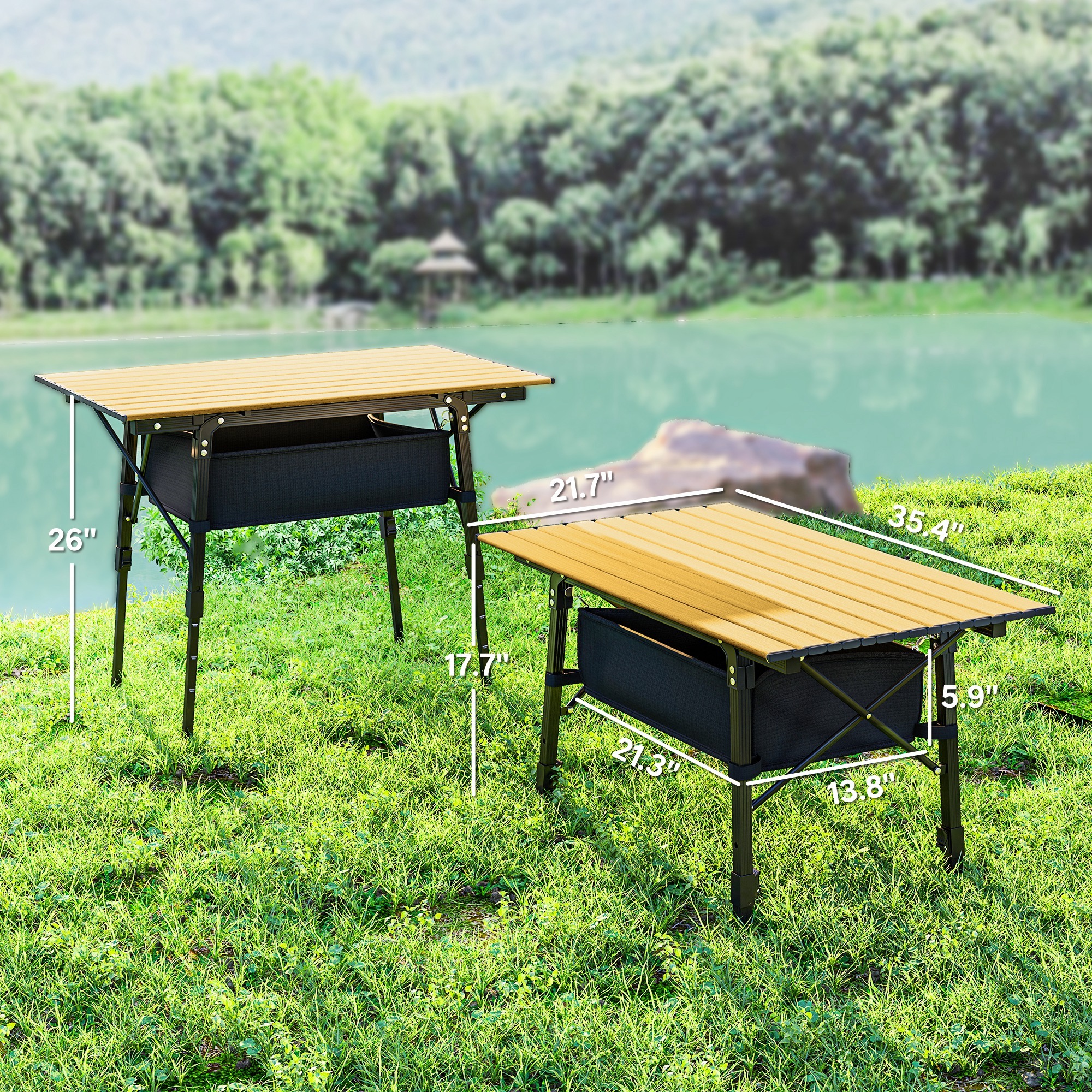 3ft Aluminum Small Folding Table, Portable Camping Table With Storage Bag, Carry Bag For Outdoor Picnic BBQ, Brown - Image 2