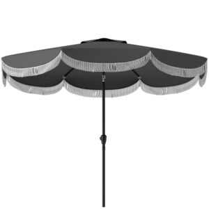 9FT Patio Umbrella,  Outdoor Market Umbrella With Crank, 8 Ribs, Push Button Tilt, Vented Patio Table Umbrella For Deck Backyard Lawn, Charcoal Gray