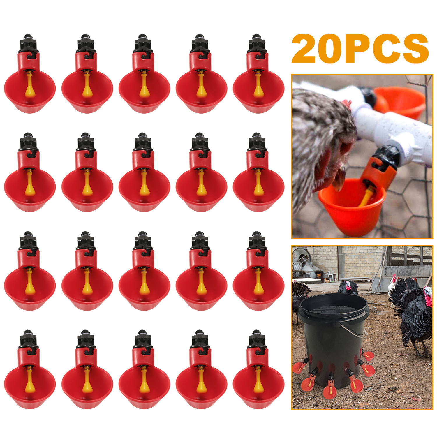 20 Pack Chicken Waterer Automatic Poultry Waterer Chicken Drinker Cups With Mounting Joint For Chicken Poultry