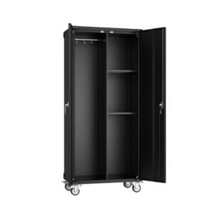 72 H Black Metal Garage Storage Cabinets With Lock Door, Adjustable Shelves And Wheels, Steel Tool Cabinets For Home,Office,Warehouse