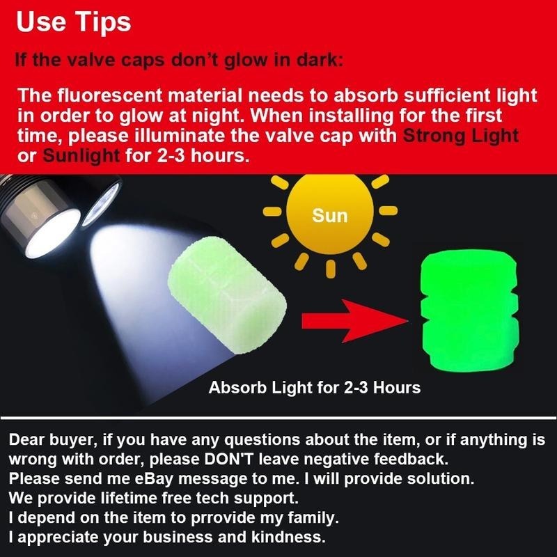 4x Fluorescent Universal Luminous Glow In Dark Car Tire Tyre Valve Caps Cover UK UK - Image 3
