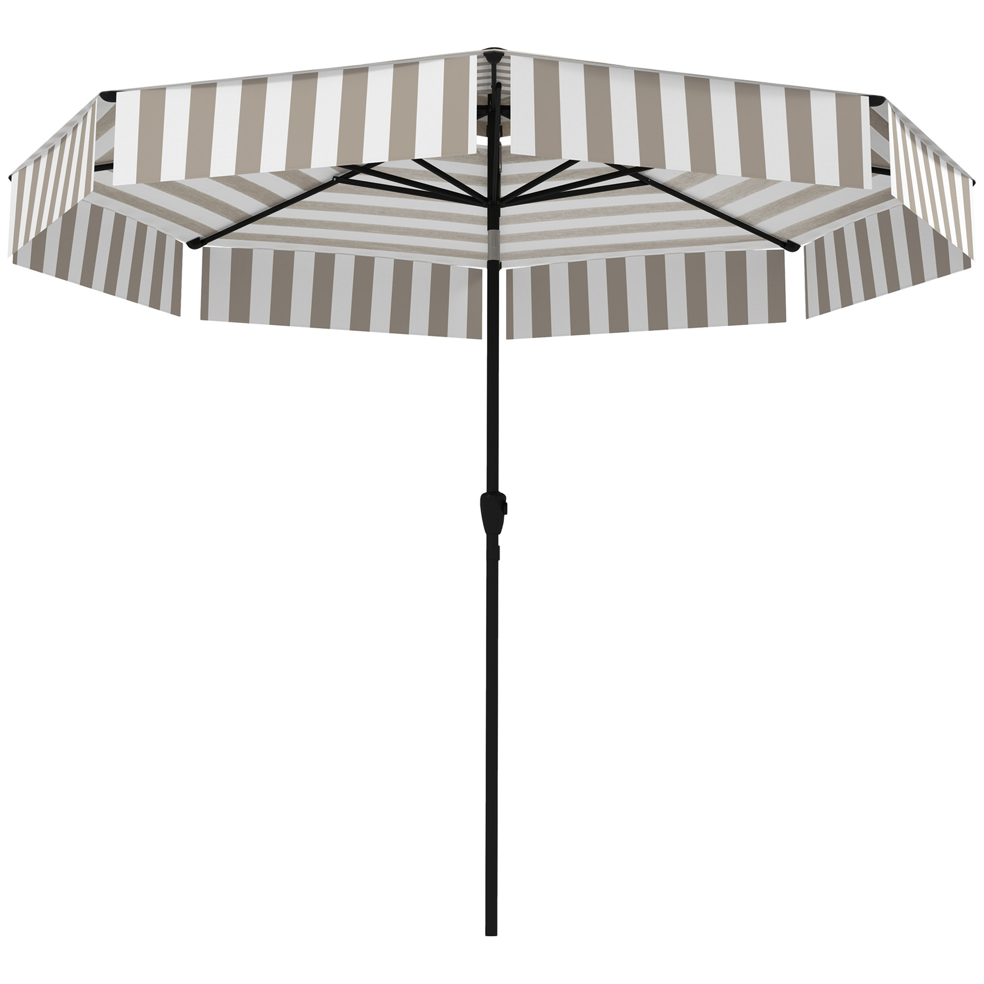 8.6FT Patio Umbrella, Outdoor Market Umbrella, 2-Tier Vented Patio Table Umbrella With Crank 8 Ribs, Tiltable Porch Umbrella For Garden Deck Poolside, Light Gray