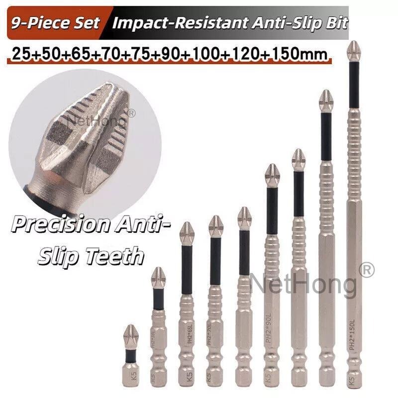 9PCS Cross Head Impact Drill Bits-Magnetic Anti-Slip Screwdriver Bits For Drills UK - Image 4
