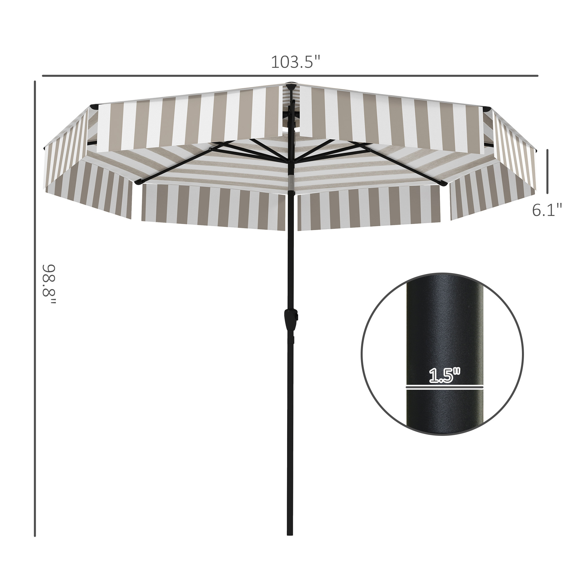 8.6FT Patio Umbrella, Outdoor Market Umbrella, 2-Tier Vented Patio Table Umbrella With Crank 8 Ribs, Tiltable Porch Umbrella For Garden Deck Poolside, Light Gray - Image 6