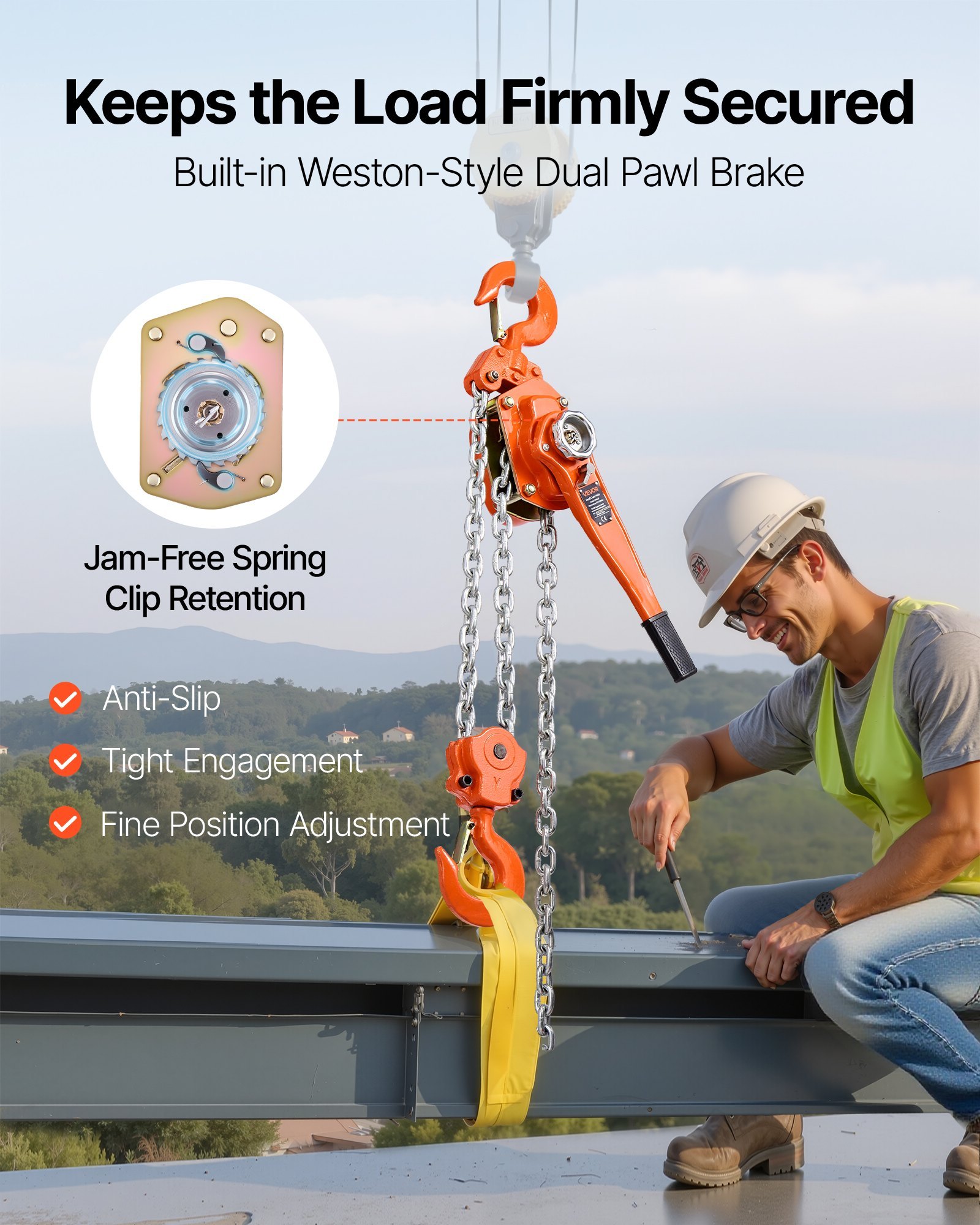 Manual Lever Chain Hoist, 6T 13200LBS Capacity Heavy Duty Come Along, 20FT Lift G80 Alloy Steel Chain With Dual Pawl Mechanical Brake,360°Rotating Hooks, For Warehouse Construction Garage - Image 4