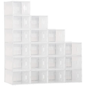 18PCS Clear Shoe Box, Plastic Stackable Shoe Storage Box For UK/EU Size Up To 8.5/43 With Magnetic Door For Women/Men, 25 X 35 X 19cm