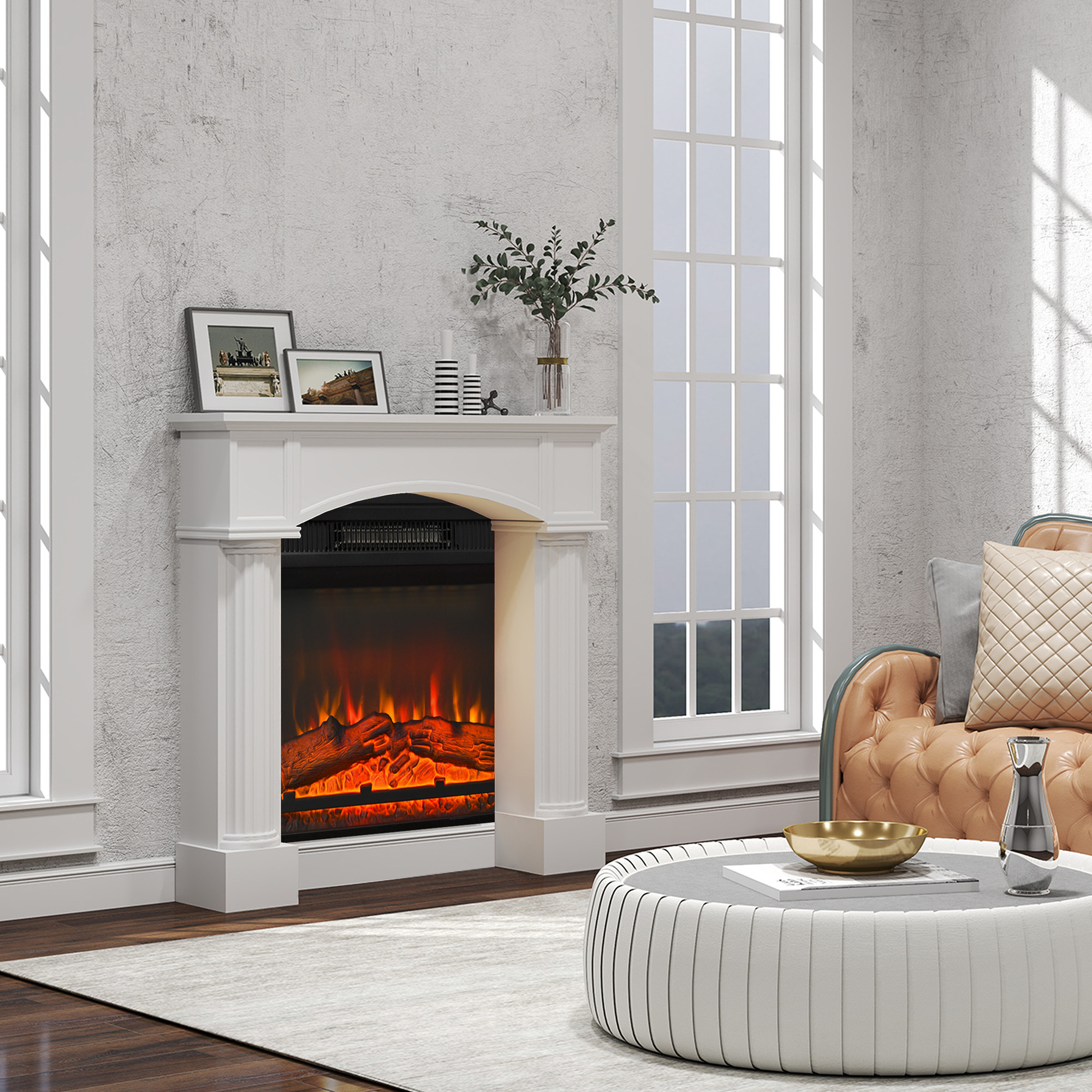 Modern Fireplace Mantel, Freestanding Fireplace Surround For Electric Fireplaces, 43.3 W X 39.8 H, White - Image 6