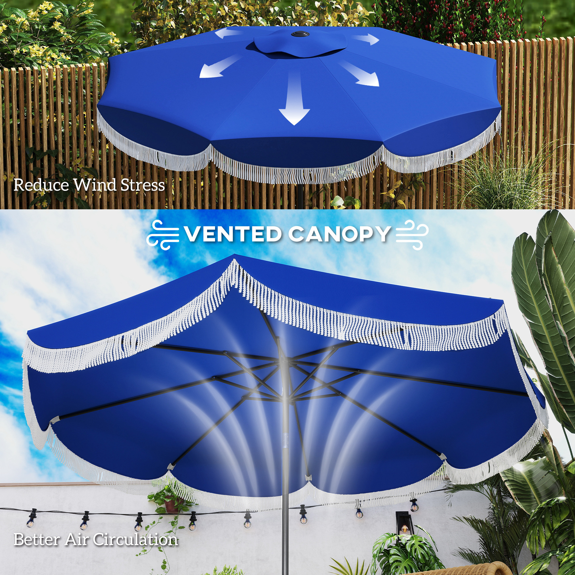 9FT Patio Umbrella,Outdoor Market Umbrella With Crank, 8 Ribs, Push Button Tilt, Vented Patio Table Umbrella For Deck Backyard Lawn, Navy Blue - Image 3