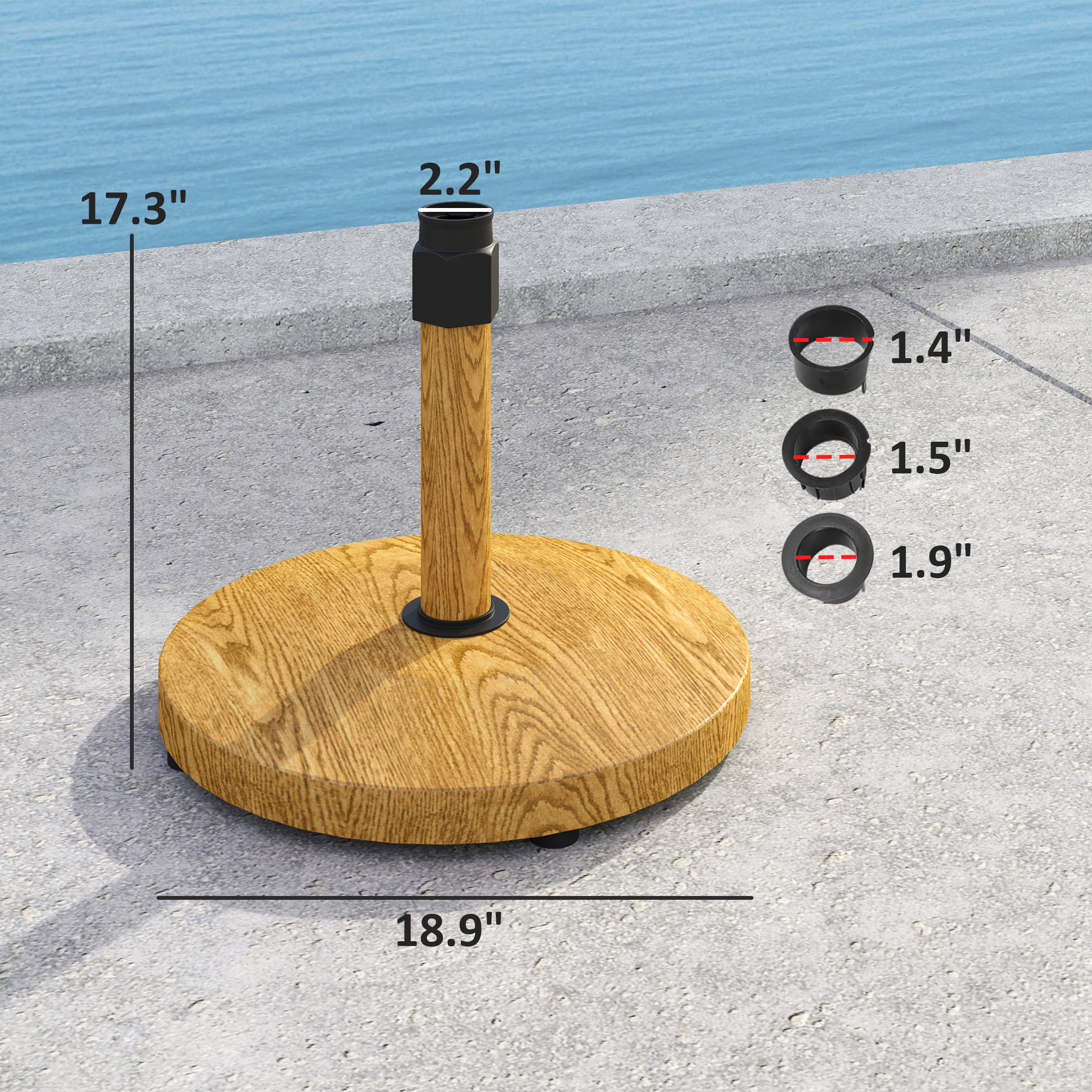 Patio Umbrella Base Holder, Outdoor Umbrella Base With Adjustable Pads, Heavy Duty Patio Umbrella Stand Base For Garden, Poolside, Nature Wood - Image 4