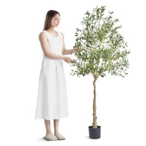 Artificial Olive Tree, 1.8 M Tall Faux Plant, Secure PE Material & Anti-Tip Tilt Protection Low-Maintenance Plant, Lifelike Green Fake Potted Tree For Home Office Warehouse Decor Indoor Outdoor