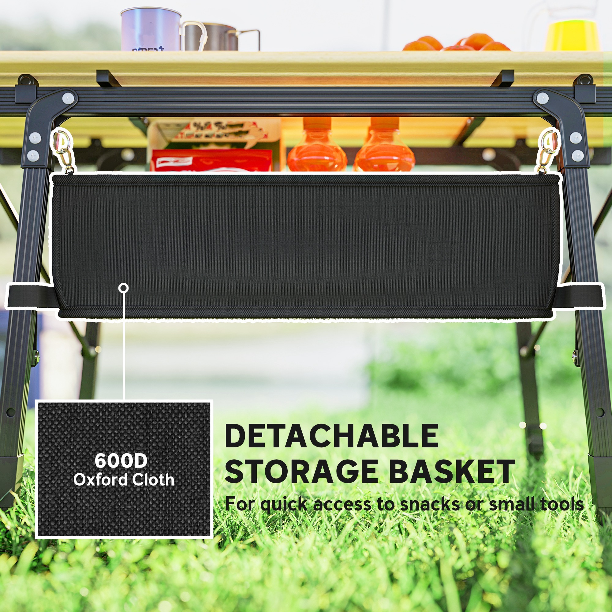 3ft Aluminum Small Folding Table, Portable Camping Table With Storage Bag, Carry Bag For Outdoor Picnic BBQ, Brown - Image 4