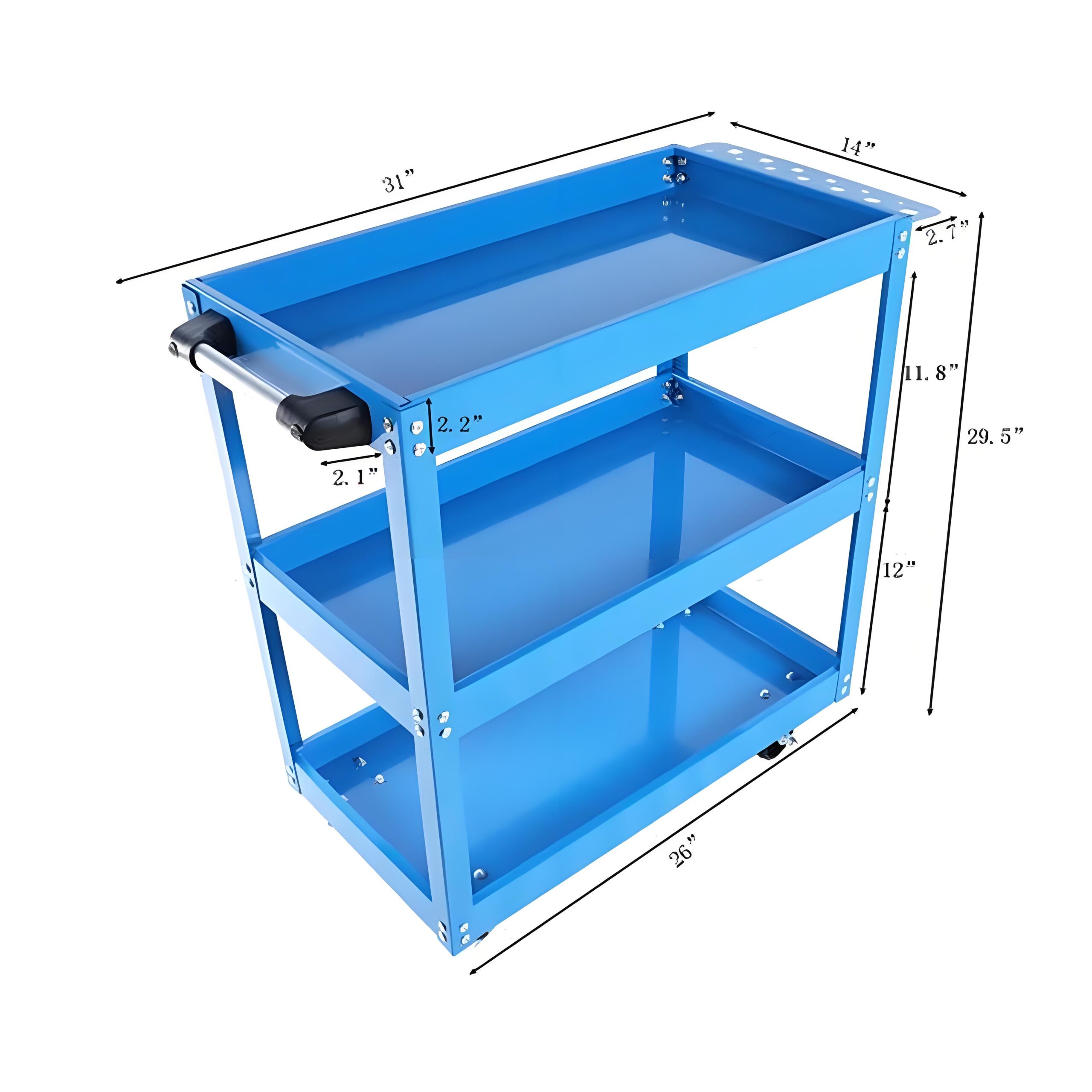 Upgrade 3-Tier Rolling Tool Cart With Lockable Wheels, Heavy Duty Steel Utility Cart, Kitchen Cart Organizer, Workshop Rolling Serving Cart For Garage, Warehouse, Blue - Image 8
