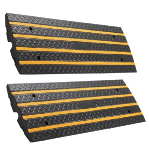 Car Driveway Rubber Curb Ramp, 33069 Lbs Load Capacity, 2.6 Inch Rise Curbside Bridge Ramp With Yellow Reflective Strips, Suitable For Loading Dock, Warehouse, Garage, Sidewalk (2 Pack)