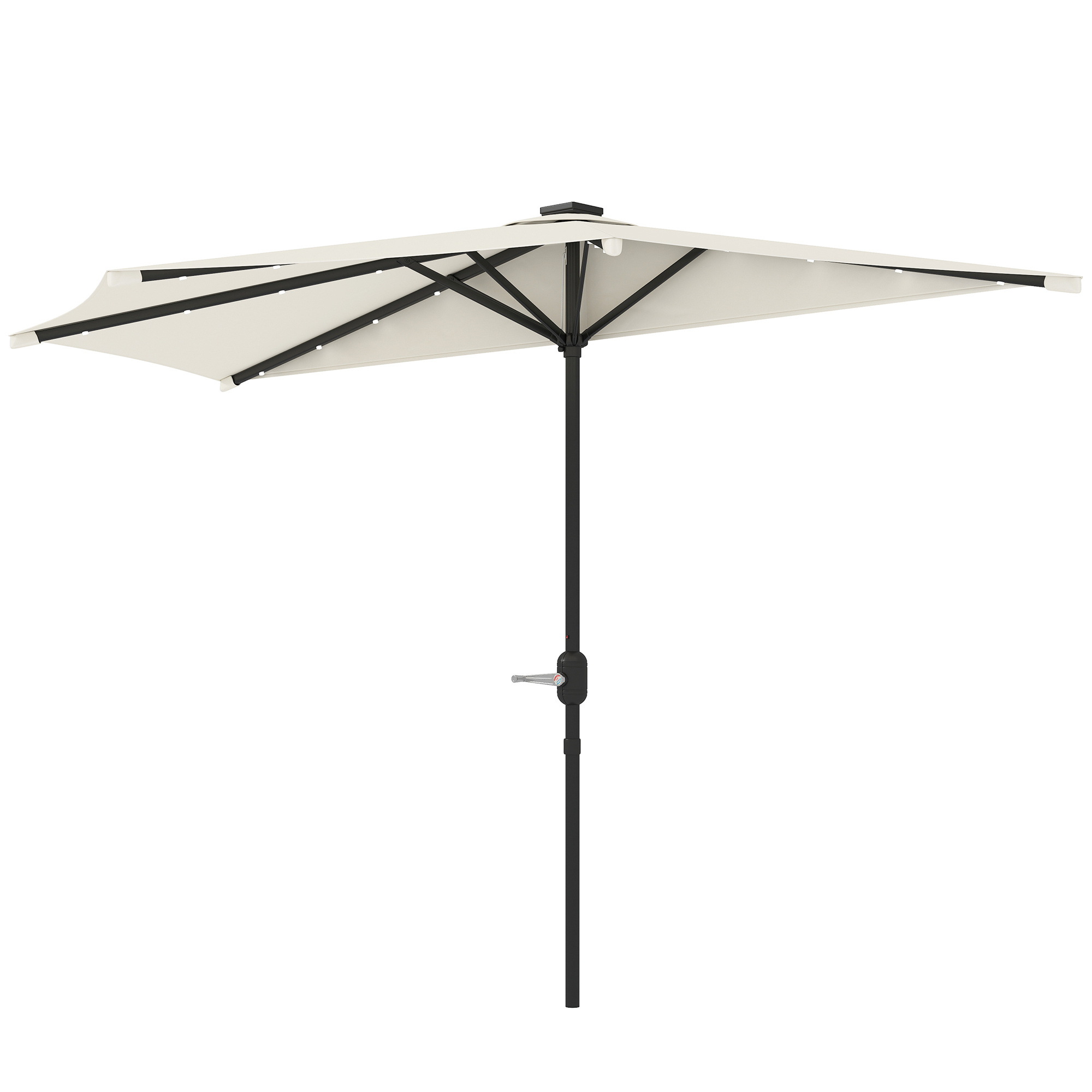 Half Outdoor Patio Umbrella, Small Vented Half Patio Umbrella With Crank 8 Ribs For Balcony Porch Garden Deck Poolside, Cream White