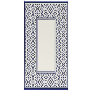 Reversible Outdoor Rug, Waterproof Plastic Straw With Carry Bag, 9 X 18, Blue & White Gourd Border