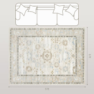6x9 Area Rug, Indoor Boho Machine Washable Carpet For Living Room, Bedroom, Dining Room, Kitchen, Blue