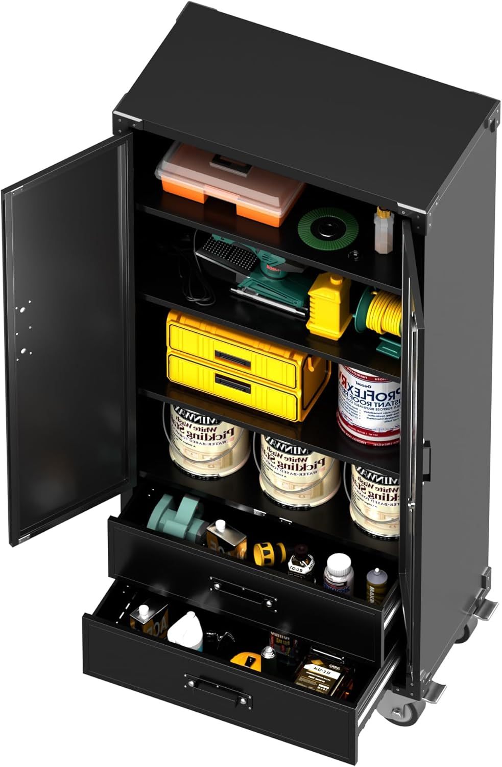 Rolling Storage Cabinet With 2 Doors And 2 Drawers, Metal Storage Cabinet With Doors And Shelves, Locking Steel Cabinet For Warehouse, Home, Office Black - Image 10