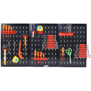Pegboard Wall Organizer, 4ft Metal Garage Pegboard Tool Organizer W 3 Pegboards, Drill Bit Rack, Wrench Rack, Hooks Accessories, Wall-Mounted Tool Storage Pegboard For Workshop Warehouse, Black