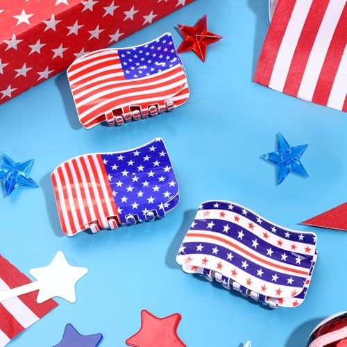 3Pcs American Flag Shaped Claw Clips USA Patriotic 4th Of July Design Hair Accessories Red White And Blue Hair Clips For Independence Day Veterans' Day -Give A Family Hair Clip As A Gift - Image 6