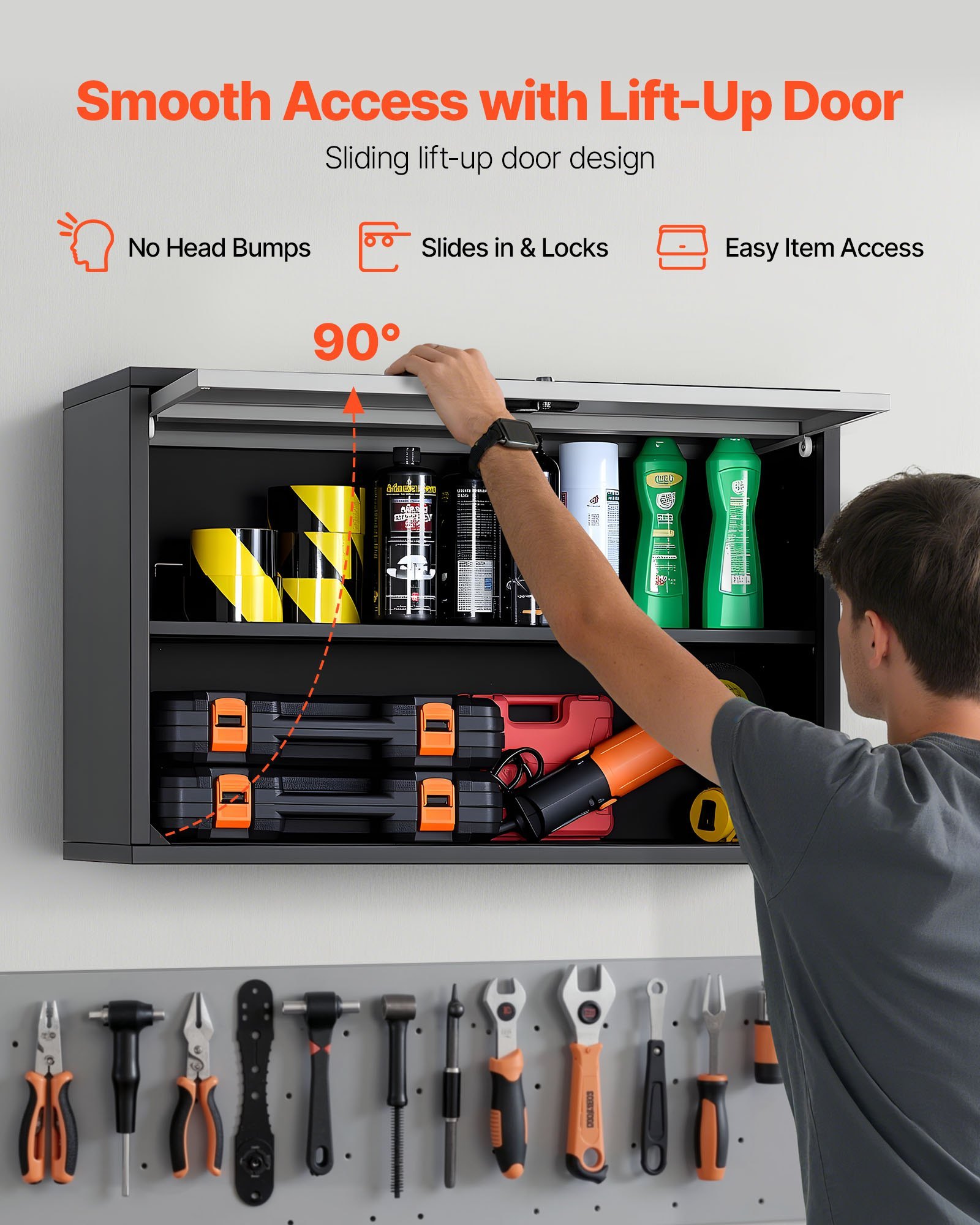 Metal Wall Cabinet, 27.56W X 12.01D X 19.69H Inch, Floating Garage Tool Cabinet With Up-Flip Door And Shelf, 240 Lbs Load Capacity, Fit For Garage, Basement, Kitchen, Warehouse Assembly Required - Image 3