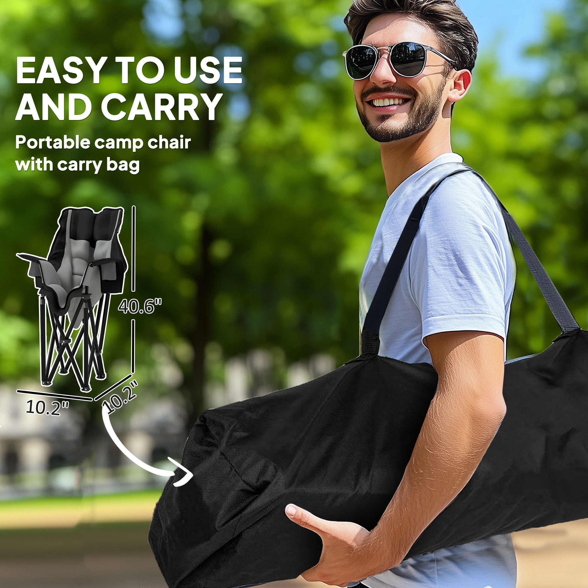 Camping Chair For Adults, Portable Folding Camping Chair With Side Pockets, Cup Holders, Carry Bag, Black And Gray - Image 4