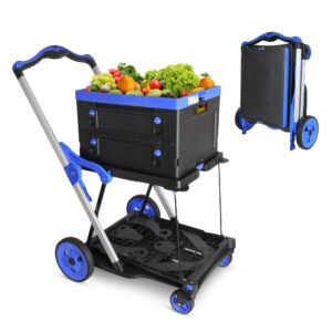 Multi-Use 2-Tier Collapsible Cart With Storage Crate - Foldable Shopping Trolley For Grocery, Warehouse & Supermarket