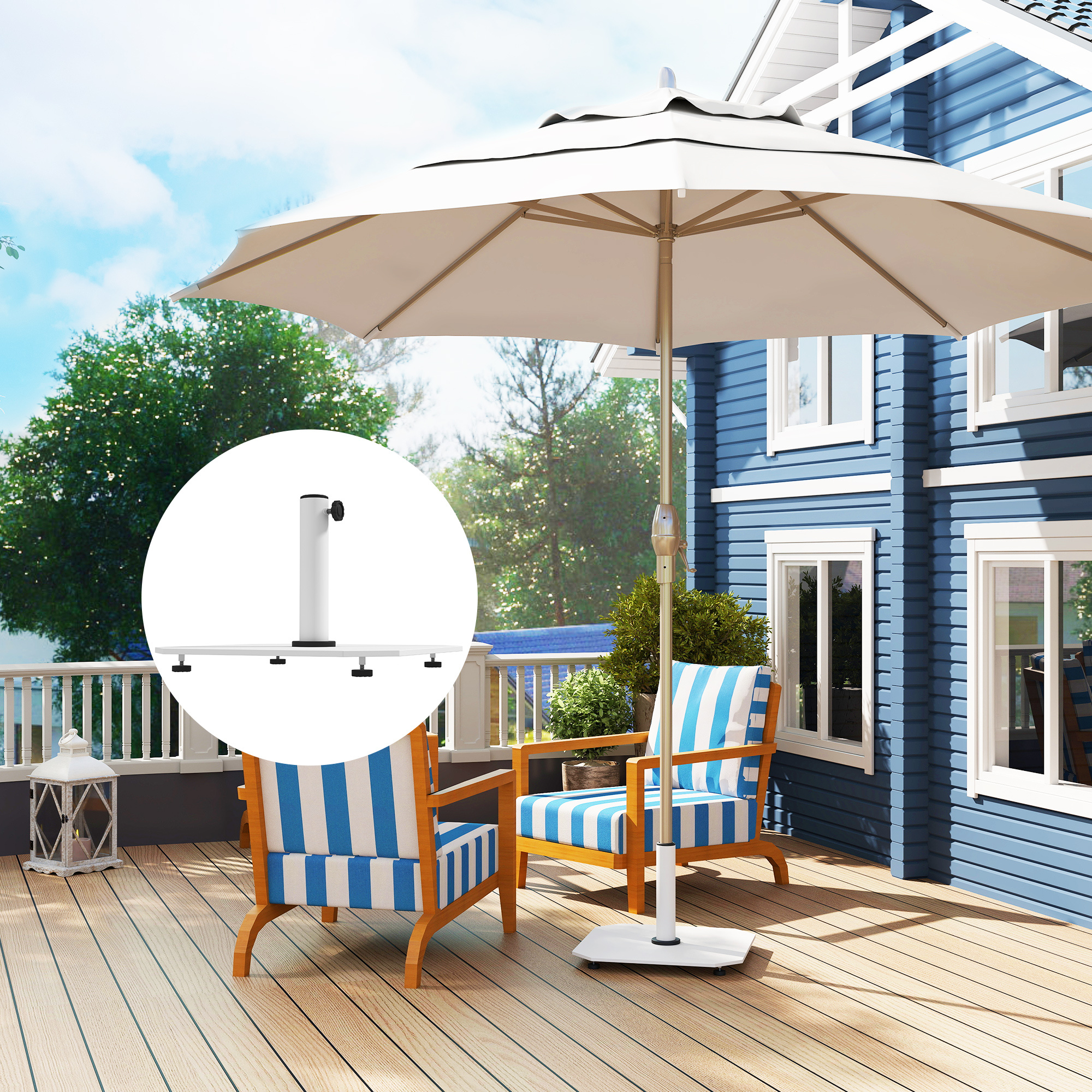 Square Patio Umbrella Base, 41 Lbs Metal Umbrella Stand Base With Adjustable Foot Pads, Heavy Duty Patio Umbrella Holder For 1.31.51.9 Umbrella Poles For Outdoor, Lawn, Poolside, White - Image 5