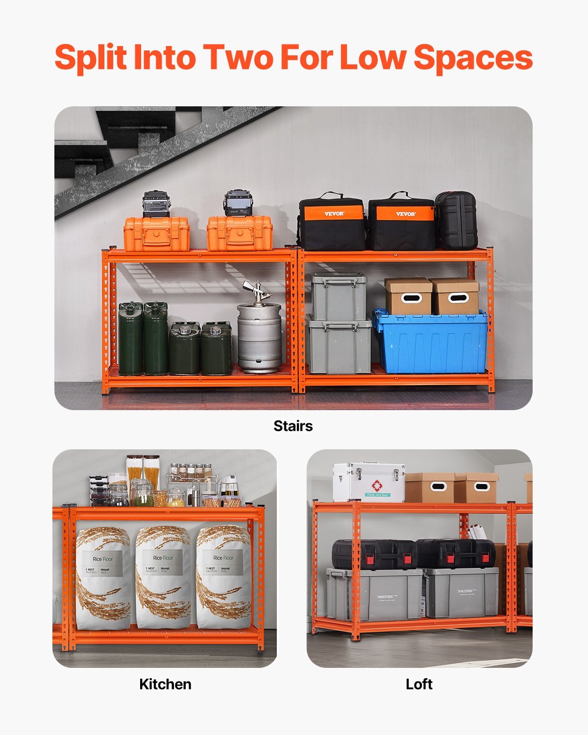 Storage Shelves, 2400 Lbs, 4 Tier Heavy Duty Garage Shelving, 20" D X 40" W X 60" H Adjustable Metal Shelves For Industrial Shelving Unit Utility Shelf, For Kitchen, Warehouse, Basement, Orange - Image 5