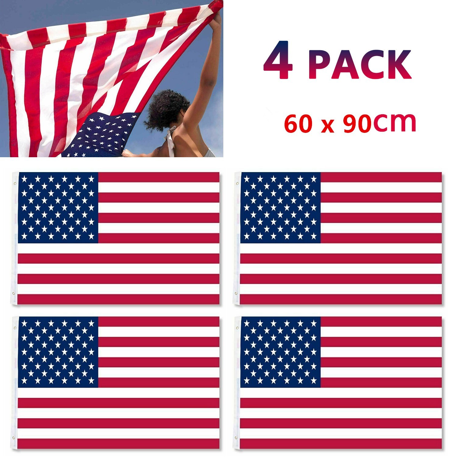 2 X 3 FT American Flag US USA National Double Sided Polyester Brass Grommets 60x90cm Flag - Image 3