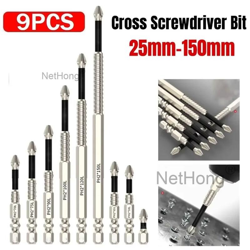 9PCS Cross Head Impact Drill Bits-Magnetic Anti-Slip Screwdriver Bits For Drills UK