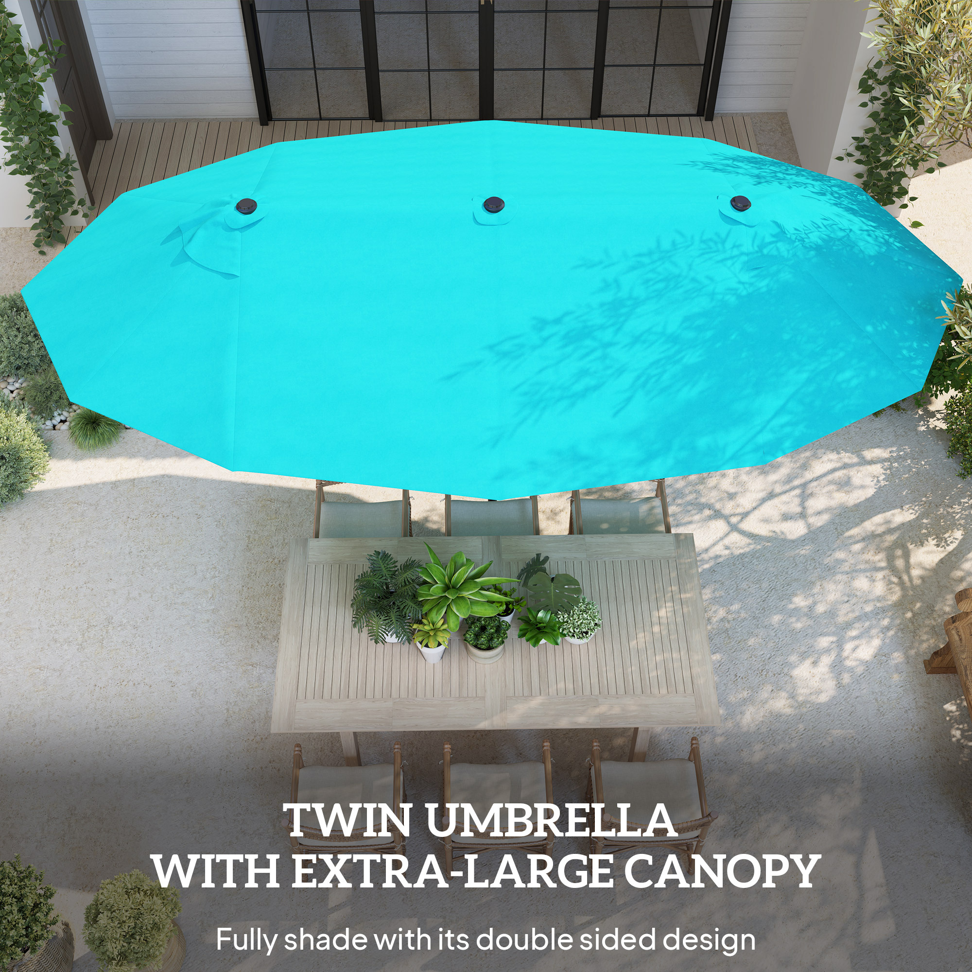 Patio Umbrella 15ft Double-Sided Outdoor Market Extra Large Umbrella With Crank Handle For Backyard, Light Blue - Image 6