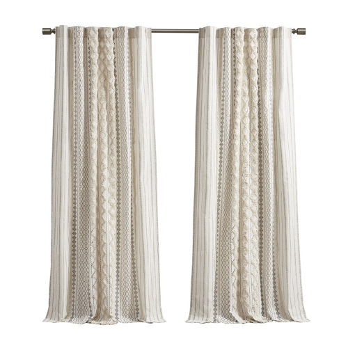 Cotton Printed Curtain Panel With Chenille Stripe And Lining Ivory 50x84 - Image 7