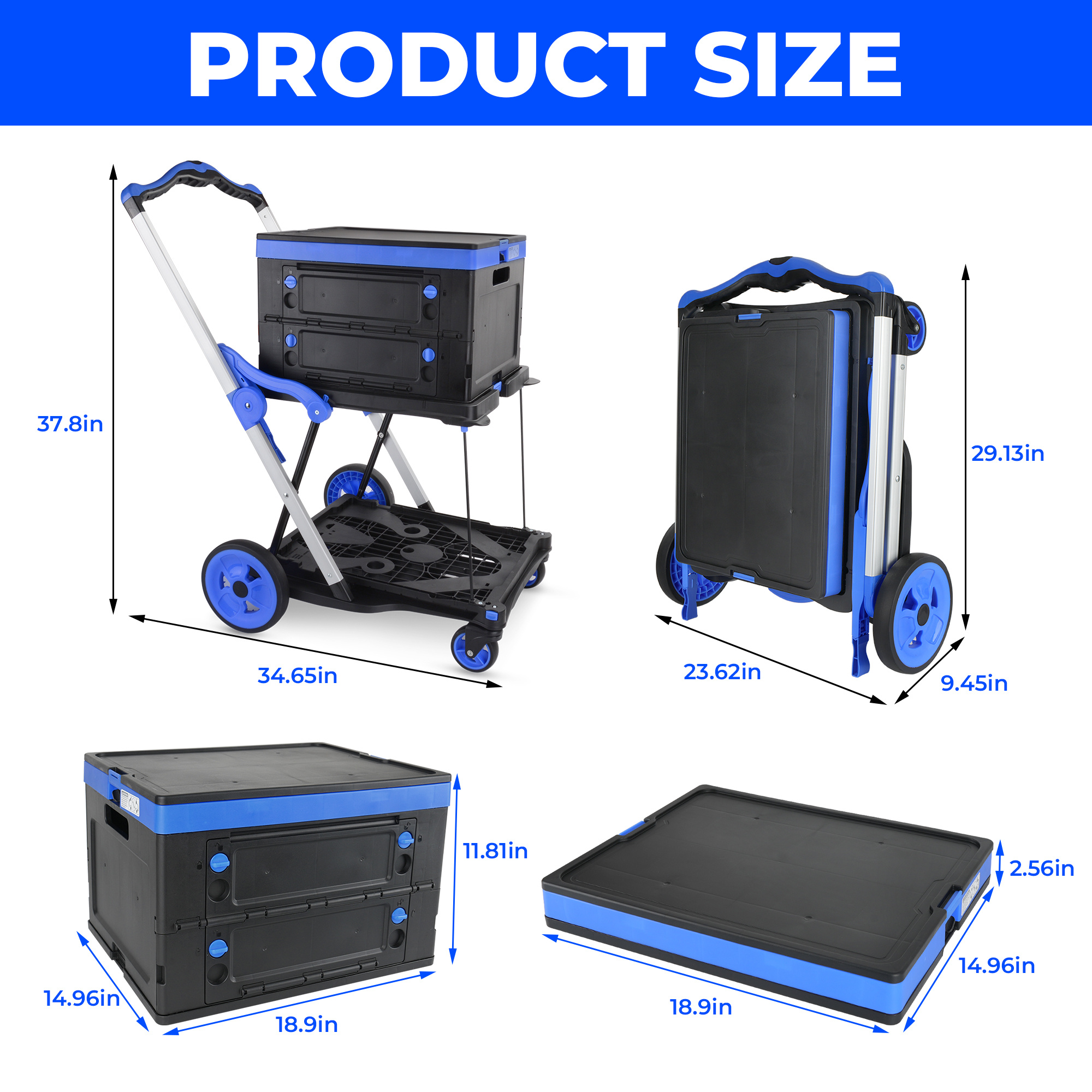Multi-Use 2-Tier Collapsible Cart With Storage Crate - Foldable Shopping Trolley For Grocery, Warehouse & Supermarket - Image 2