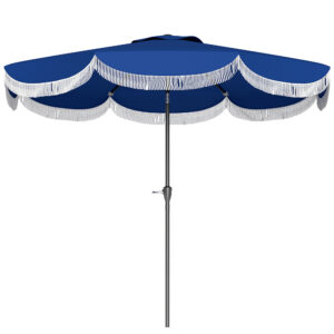 9FT Patio Umbrella,Outdoor Market Umbrella With Crank, 8 Ribs, Push Button Tilt, Vented Patio Table Umbrella For Deck Backyard Lawn, Navy Blue