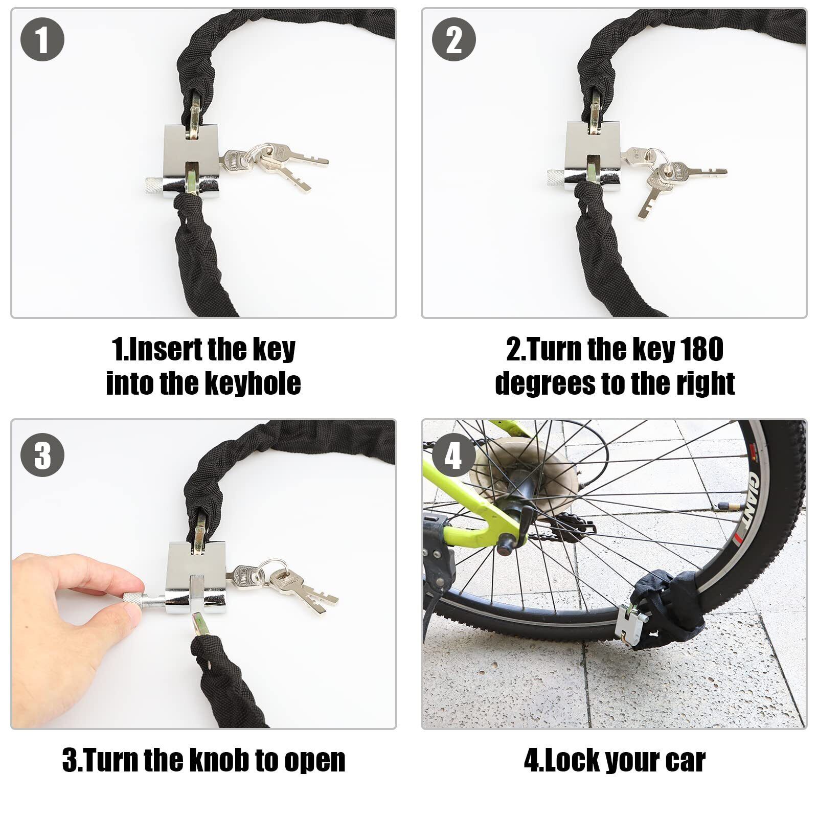 80CM Heavy Duty Steel Strong Motorcycle Bike Outdoor Safety Chain And Padlock Lock UK - Image 10